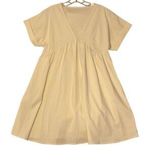 Cream V-Neck Short Sleeve Babydoll Dress  Size M Mini Short Sleeve Chic